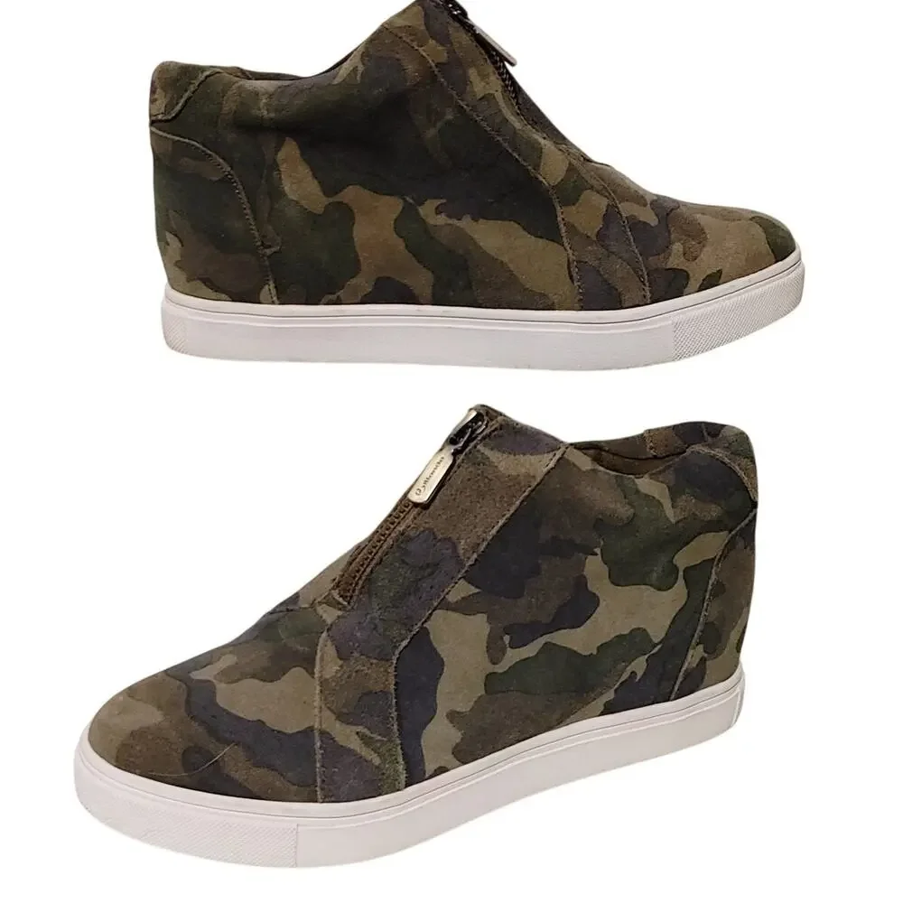 Blondo Glenda Waterproof Suede Camo Hidden Wedge Heels Sneakers Green Womens 7M